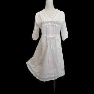 🐰🐰🐰 White Lace-Trim Dress